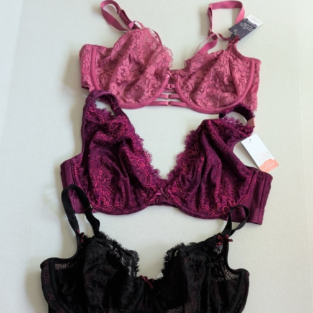 Cacique Lace Bra Trio - Pink, Purple, and Black